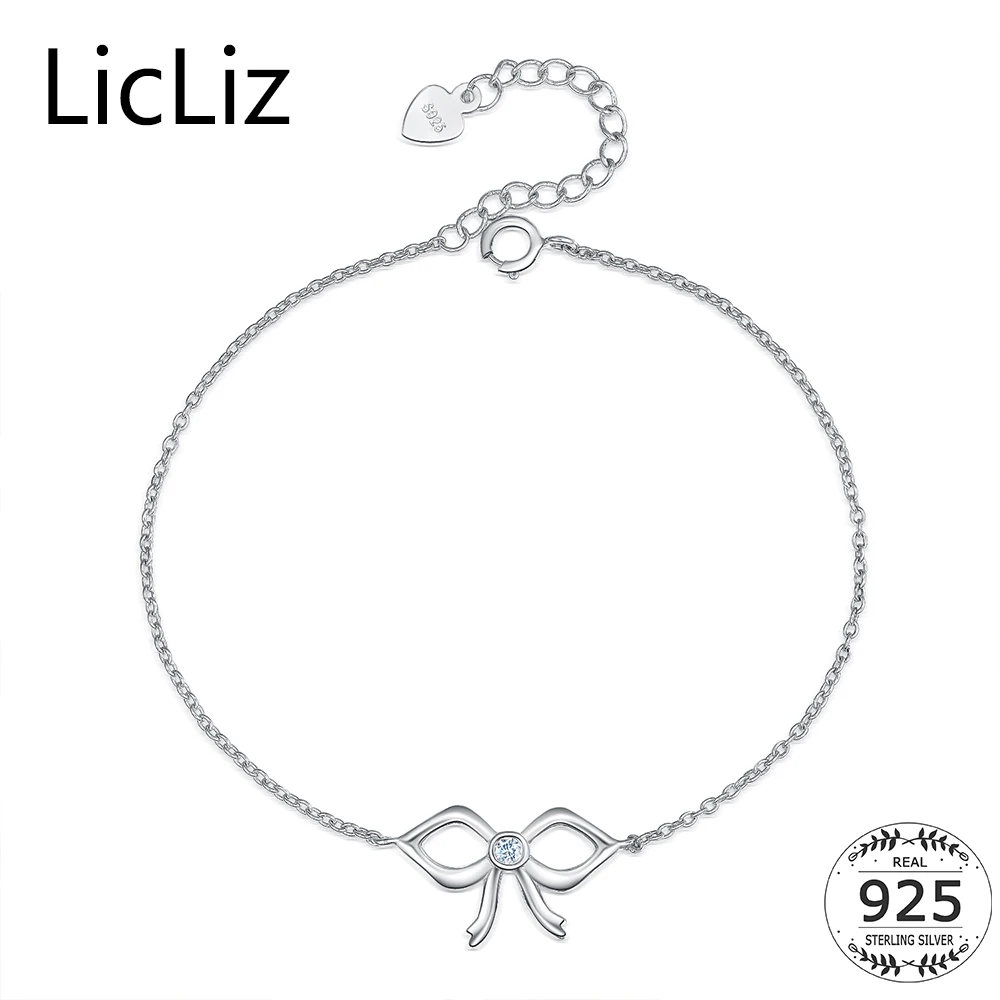 

LicLiz Sterling Silver Link Chain Bracelet 925 Women Cubic Zirconia Bracelet Bangle Charm Butterfly Bow Knot Bracelet LB0098