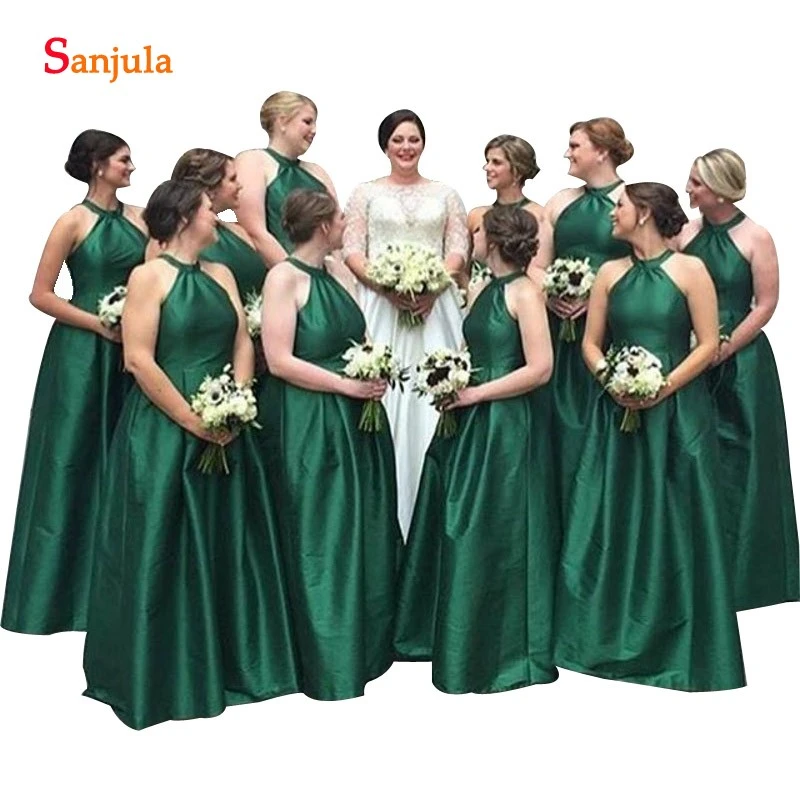 Vestido verde esmeralda para damas de honor, joya de corte en A, cuello sin  mangas, largo, para fiesta de boda, sencillo y elegante, vestido de mujer|Vestidos  para dama de honor| - AliExpress