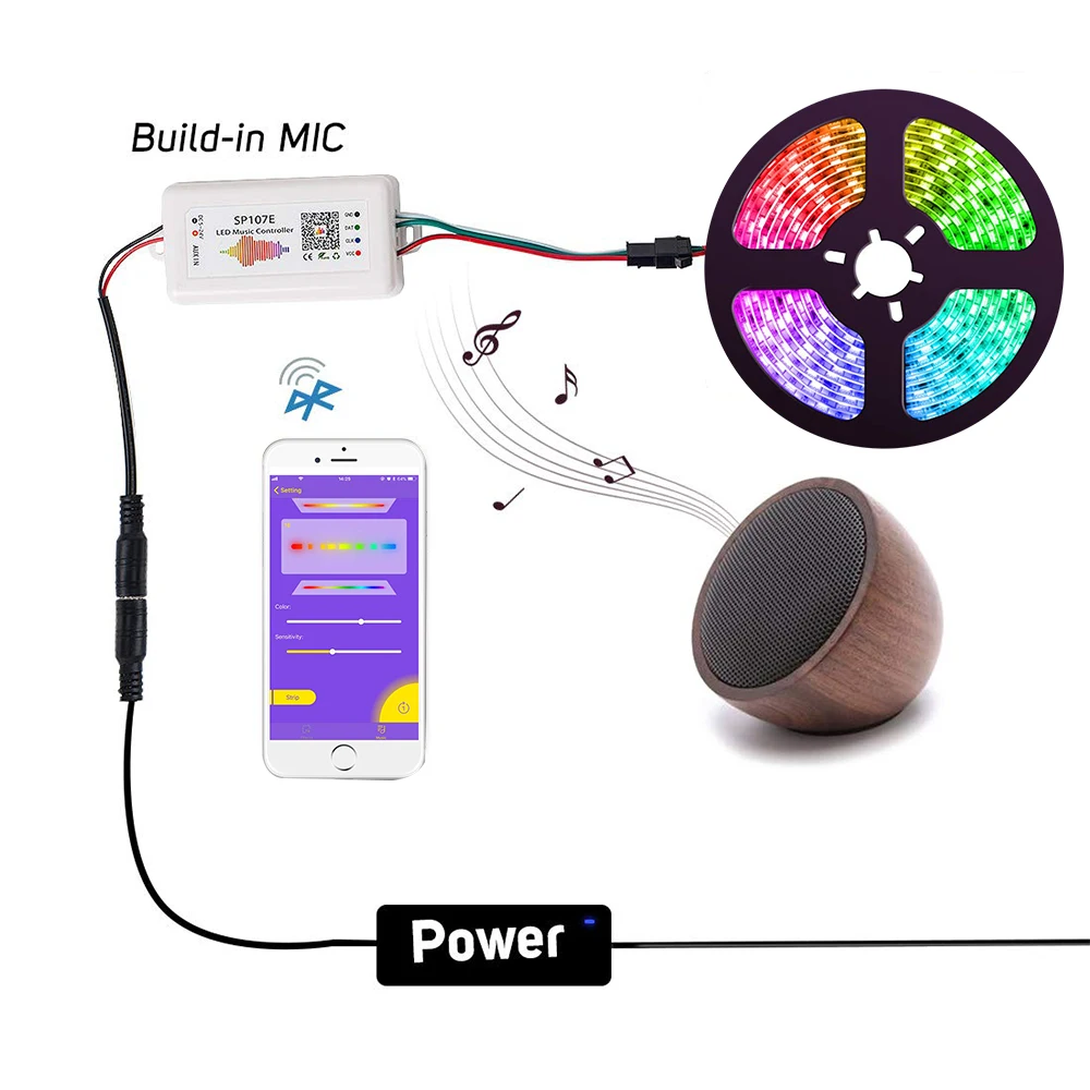 12 В ws2811 RGB Светодиодные полосы света комплект адресуемых Цвет Мечты светодиодный освещение с чеканкой эффект SP107E музыкальный контроллер мощность 5 м