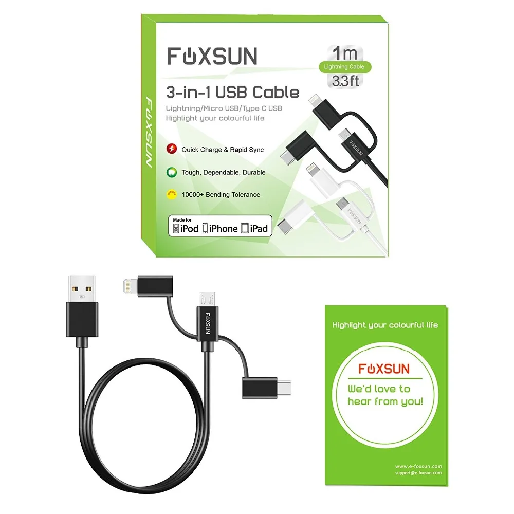 USB кабель Foxsun для iPhone X 8 7 6 Xiaomi Samsung Galaxy S8 быстрая зарядка 1 м|cable usb usb|usb cableusb |