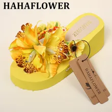 HAHAFLOWER/Новинка; модные летние женские шлепанцы на высоком каблуке; Вьетнамки; пляжная обувь на танкетке; обувь на платформе клиновидный вьетнамки