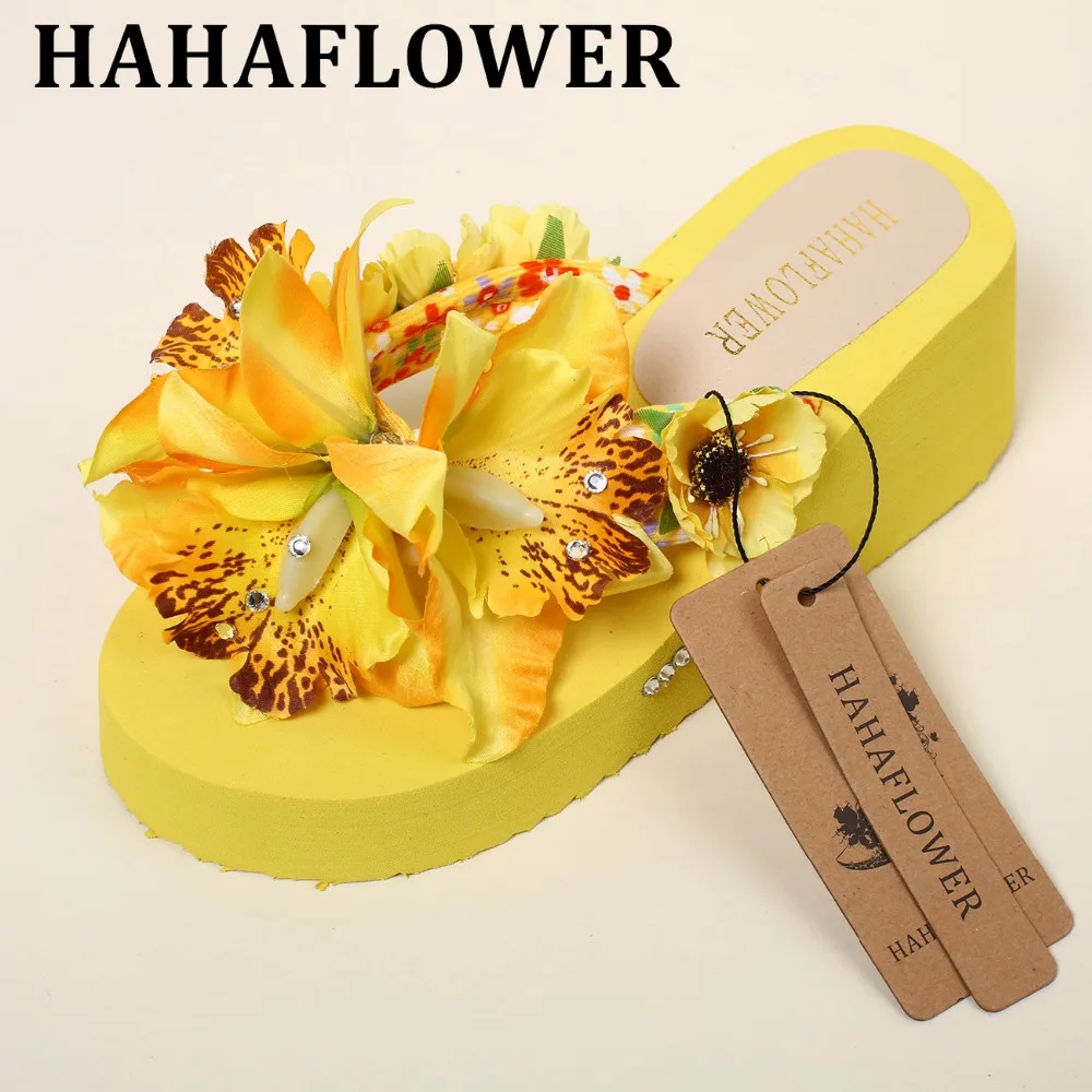 HAHAFLOWER New Fashion Summer Women High Heels Slippers Flip Flops Beach Wedge Platform Shoes Wedge Flip Flops