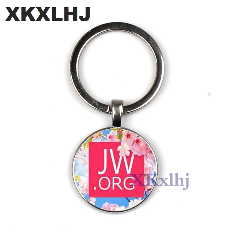 

XKXLHJ JW .Org Charm Keychain Romantic Flower Jehovah's Witnesses Pendant Glass Photo Cabochon Keyring Men Women Key Chain