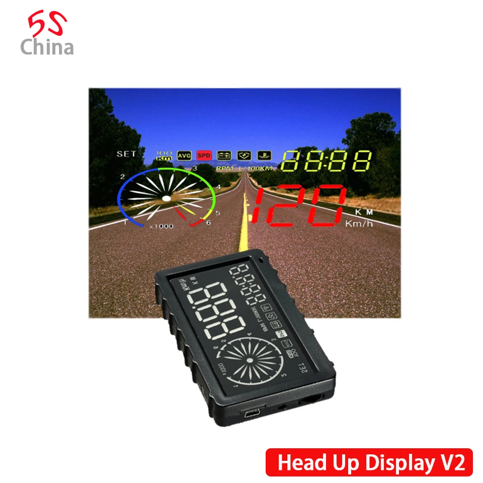 

Latest Head-Up V2 Display Projector Digital Light Self-adaptive Speeding Warning Fuel OBD II EOBD Speedom