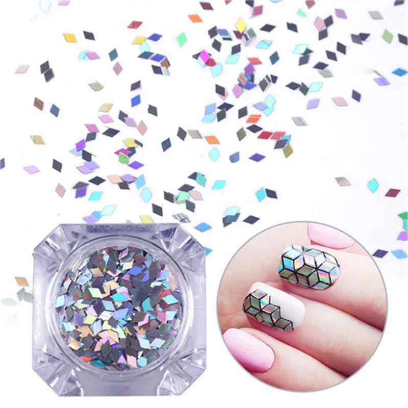 

1box Laser Silver Nail Glitter Sequins Dust Mixed Rhombus Shape Tips DIY Charm Polish Flakes Decorations Manicure
