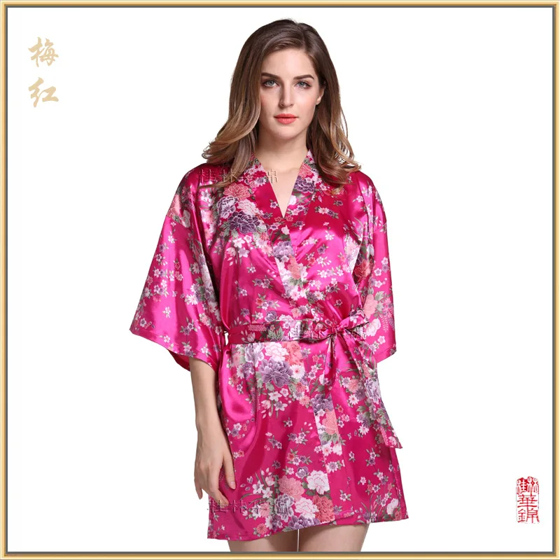 Women Silk Satin Short Night Robe Kimono Bathrobe Peignoir Bride Bridesmaid