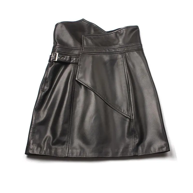 Черная юбка из натуральной овечьей кожи, мини-юбка с высокой талией, женская летняя сексуальная юбка-карандаш, облегающее платье - Цвет: BLACK SKIRTS