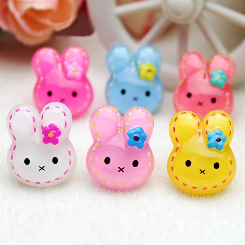 

50pcs/Lot 18x15mm Multi-colors Kawaii Rabbit Resin Flatback Cabochons Rabbit Flat Back DIY Hair Bow Center Scrapbooking Decor