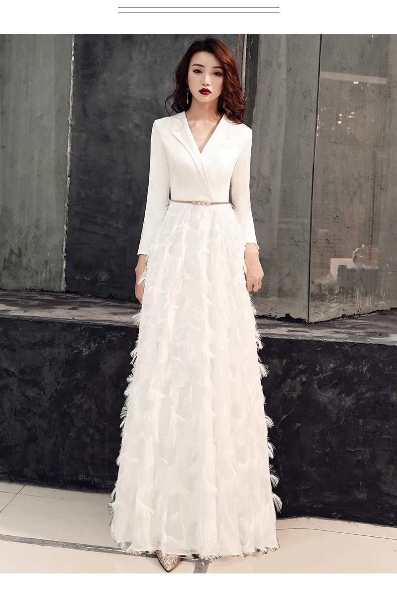 long sleeve white evening dress