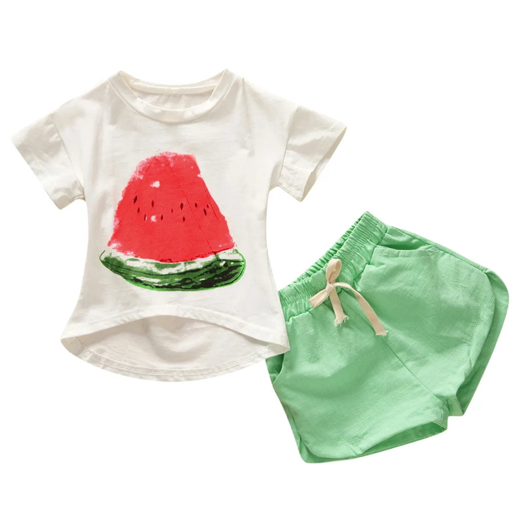 

2pcs Summer Cool Baby Set Toddler Baby Kids Girls Clothes Watermelon Kids Clothes Tops T-shirt+Shorts Ropa Ninas Set Outfits