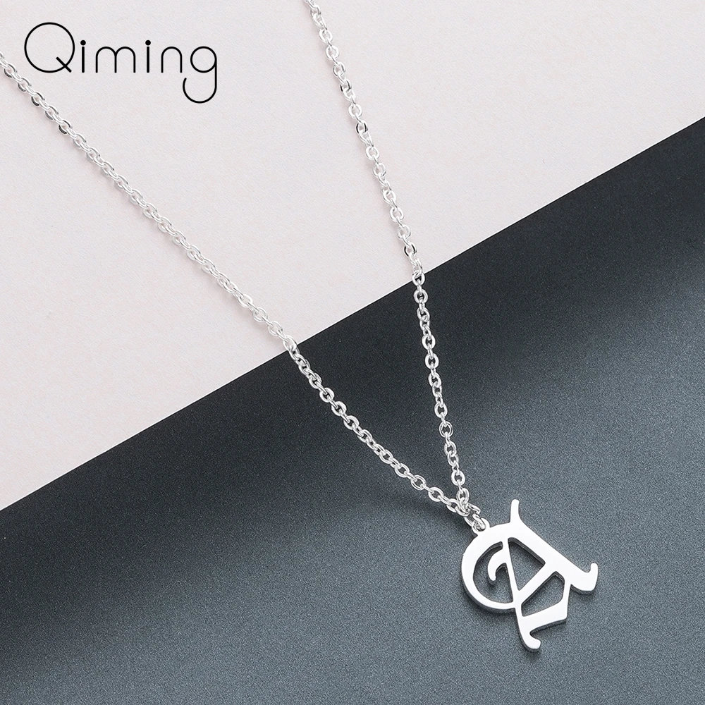 

Old English Custom Capital Initial A-Z Letter Pendant Necklace Men Vintage Font Personalized Necklace Women Jewelry