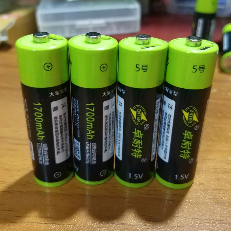 Продукт ZNTER 1,5 V AA 1700mAh литий-полимерный li-po USB перезаряжаемый литий-ионный usb аккумулятор USB кабель в упаковке - Цвет: 4pc no usb cable