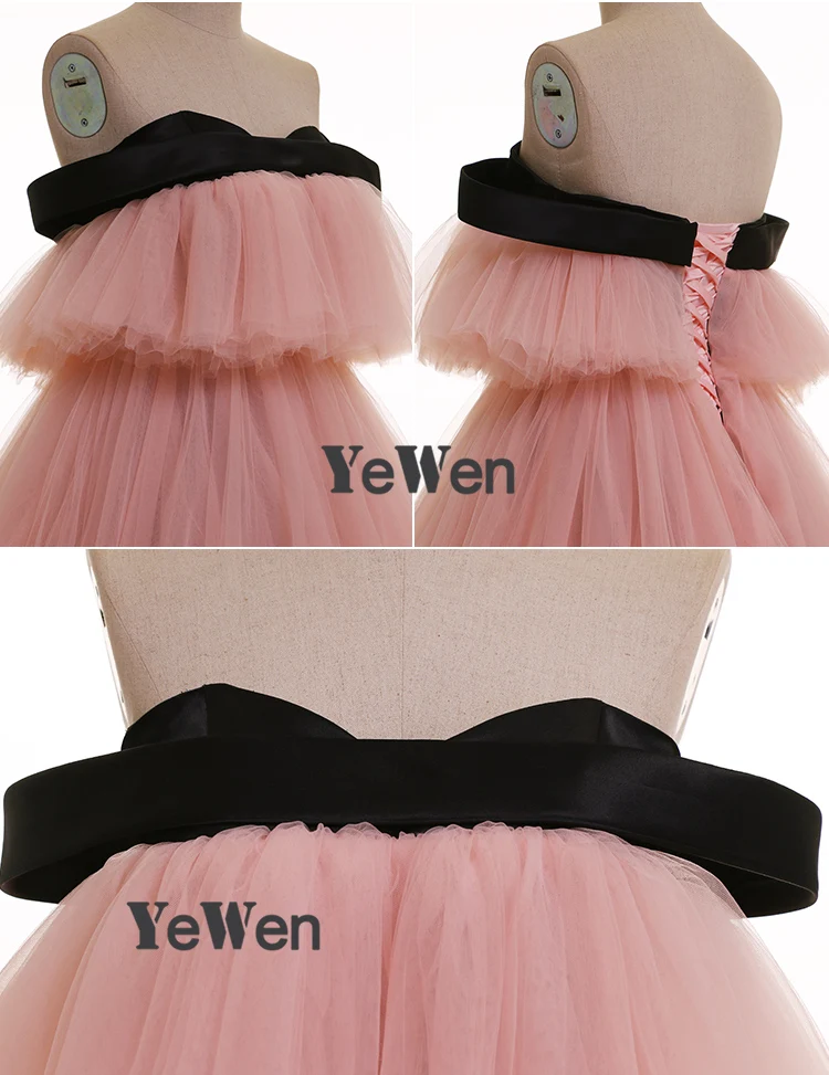 long gown YeWen 2020 Off The Shoulder Cake Shape Pink Sexy A-line Tulle Ball Gown Evening Dress Prom Dresses Vestido De Noiva Real Picture gold evening gowns