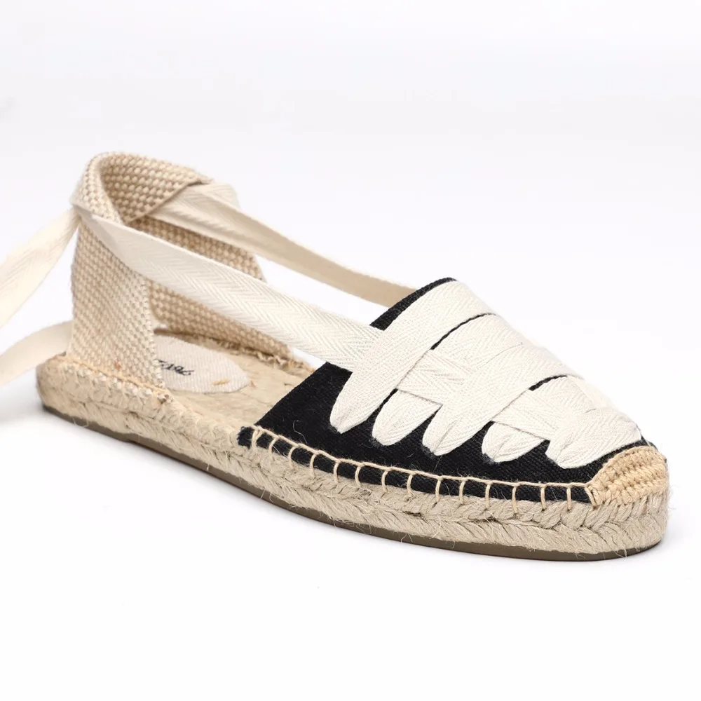 

Women's hemp sole cross strap slip-on flats loafers brand designer canvas ankle tie summer breathable sandals soft comfort shoes