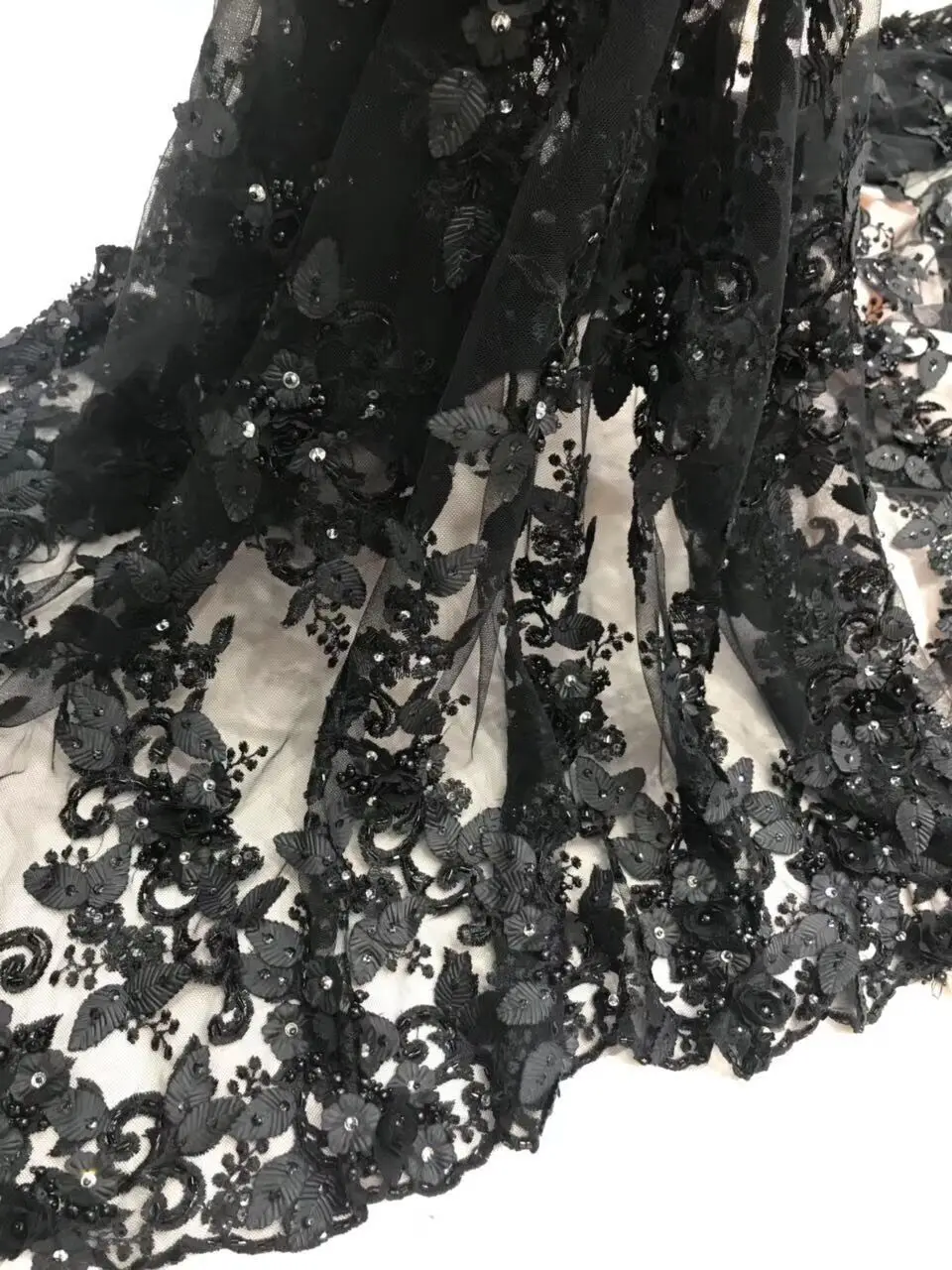 

good looking 3d flower with beads fashion design african indian tulle mesh fabric