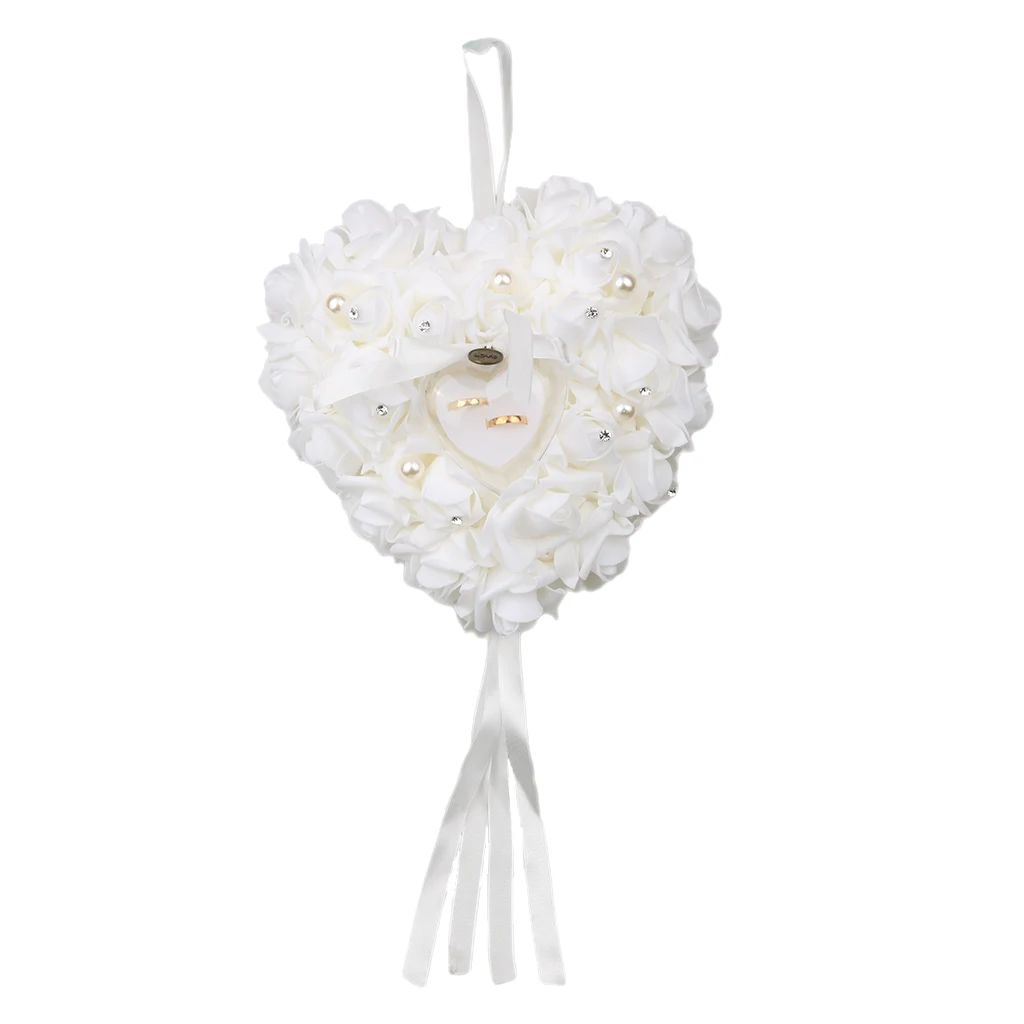 Белая Роза Свадебная коробочка для обручальных колец цветок в форме сердца Висячие обручальные кольца кулон ювелирный Чехол