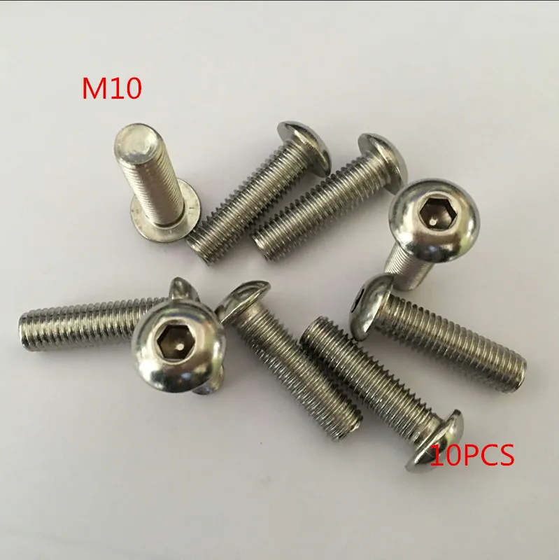 

10pcs/Lot Metric Thread M10*12/14/16/18/20/22/25/30/35/40/45-80mm 304 Stainless Steel Button Head Hex Socket Cap Screws Bolts