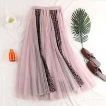 Сетчатые юбки женские весна лето Эластичная Высокая талия миди юбка куртка Тюль femme плиссированная юбка