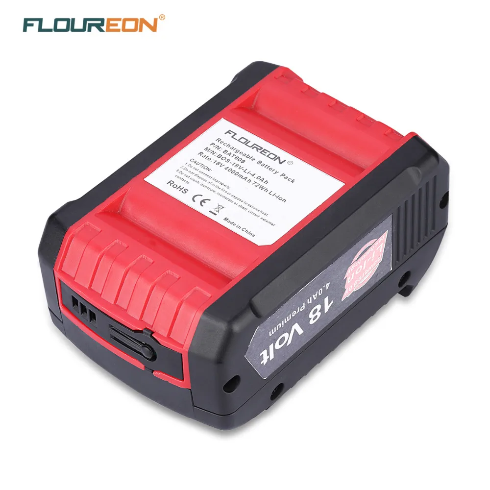 For Bosch 18V 4000mAh FLOUREON Power Tools Battery Pack Cordless for Bosch Drill BAT609 BAT618 3601H61S10 JSH180 Li-ion For Bosch 18V 4000mAh FLOUREON Power Tools Battery Pack Cordless for Bosch Drill BAT609 BAT618 3601H61S10 JSH180 Li-ion