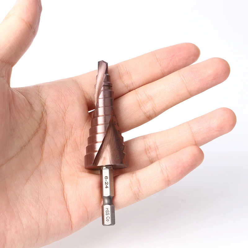 HSS CO M35 Hex Shank 6-24MM Spiral Groove Broca Metal Step Cone Drill Bit Stainless Steel Hole Saw Cutter Wood Power Tool HSS CO M35 Hex Shank 6-24MM Spiral Groove Broca Metal Step Cone Drill Bit Stainless Steel Hole Saw Cutter Wood Power Tool