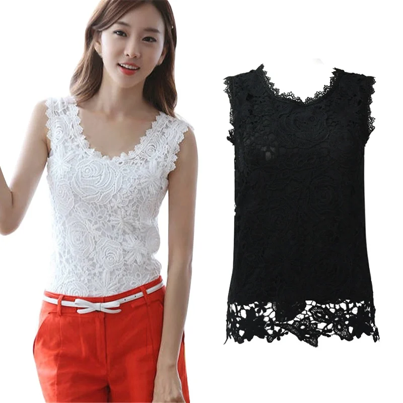 Women Summer Sleeveless Sexy Lace Tank Tops Lace O Neck Camisole Slim ...