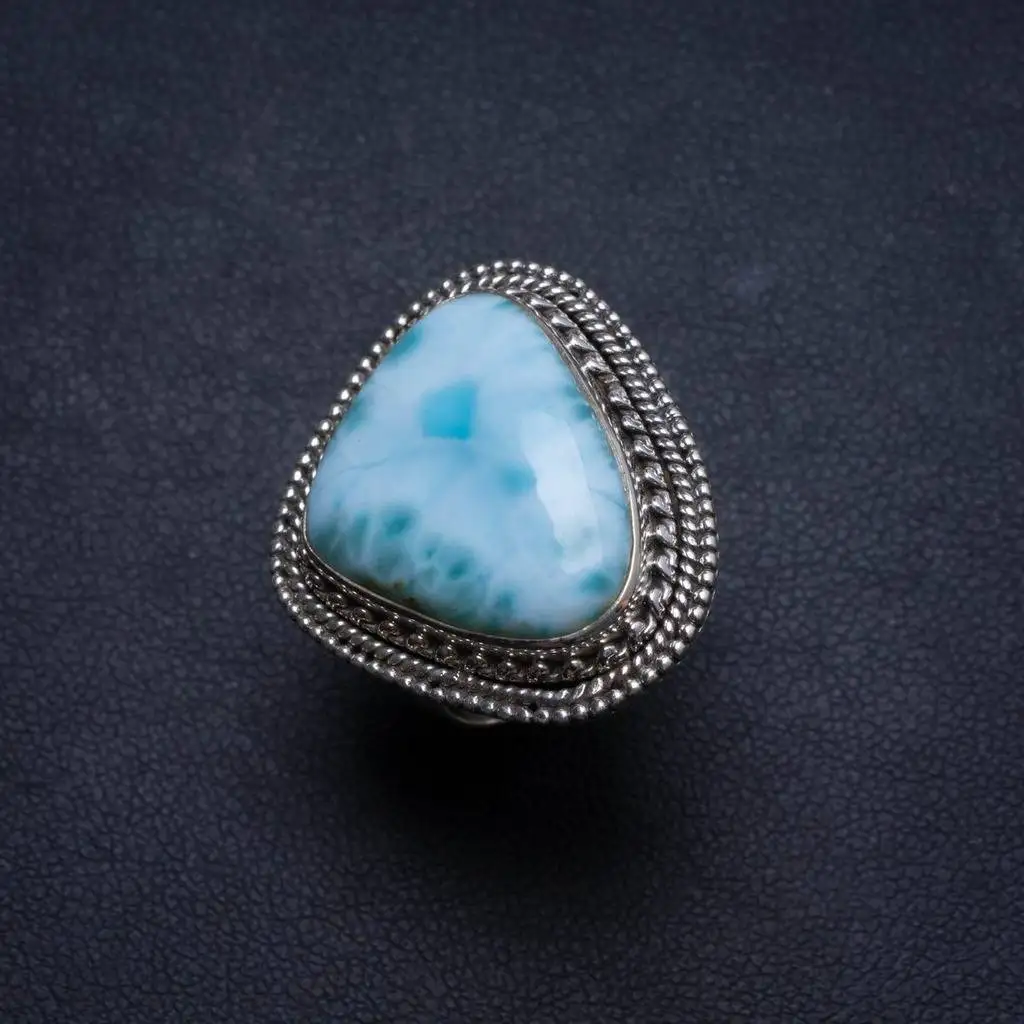 

Natural Caribbean Larimar Handmade Unique 925 Sterling Silver Ring, US size 7 X1649
