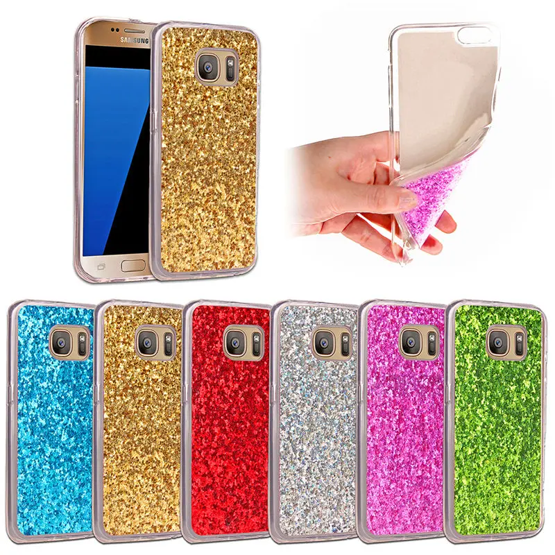 

For Samsung S 7 S7 Glitter Case Colored Shining Soft Silicone TPU Frame with Shiny Glitter Back Cover Case for Samsung Galaxy S7