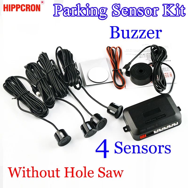 

4 Sensors Buzzer No Drill Hole Saw 22mm Car Parking Sensor Kit Reverse Radar Sound Alert Indicator System 8 Colors