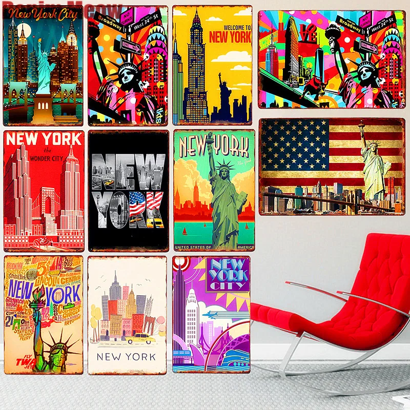 Нью-Йорк винтажное украшение дома металлические жестяные вывески кафе казино Бар Паб таблички Американский плакат Статуя Свободы наклейки на стену N262