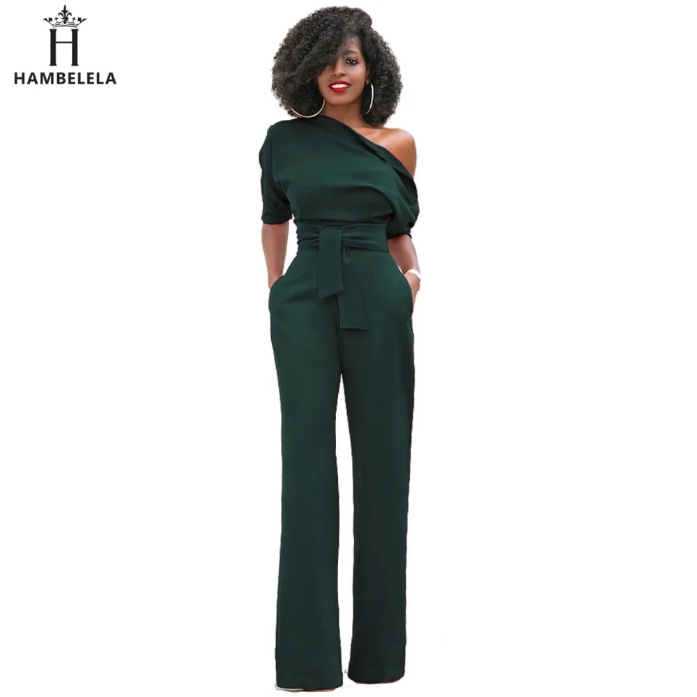 Hambelela 2017 High Quality Autumn Casual Jumpsuit One Shoulder Slash Neck Button Full Length Jumpsuit Short Sleeve Wide Legs Jumpsuit (7)