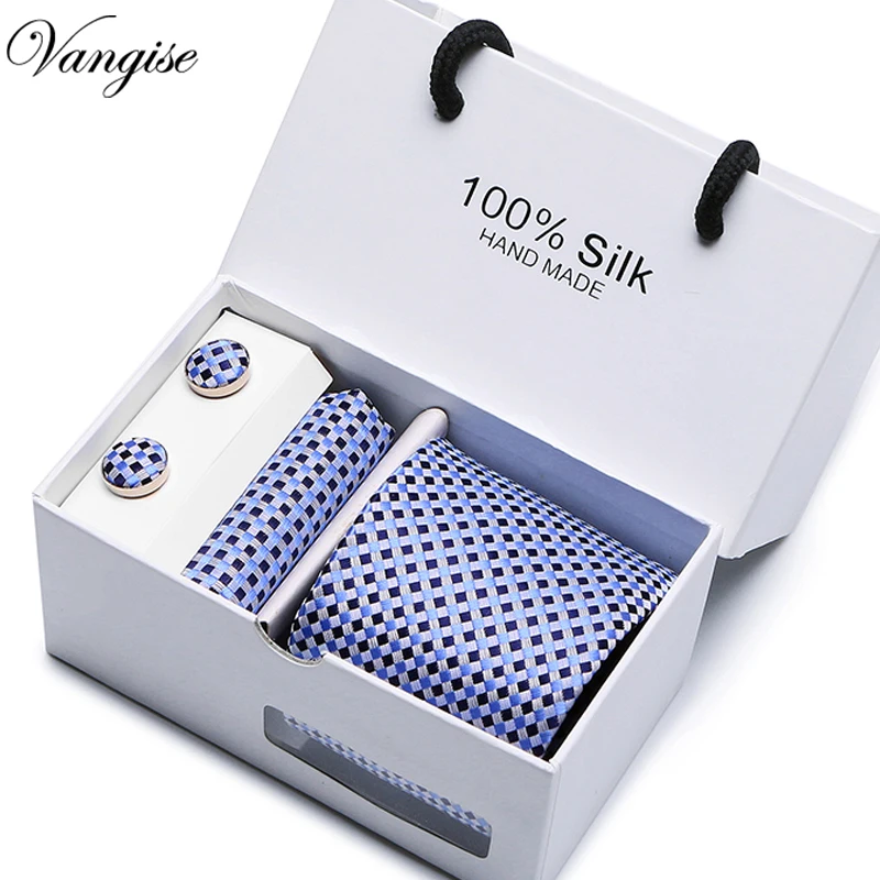  Brand 7.5cm Classic Men Tie Business Wedding Striped Tie For Man Gift Set TieHandkerchiefCufflinks 