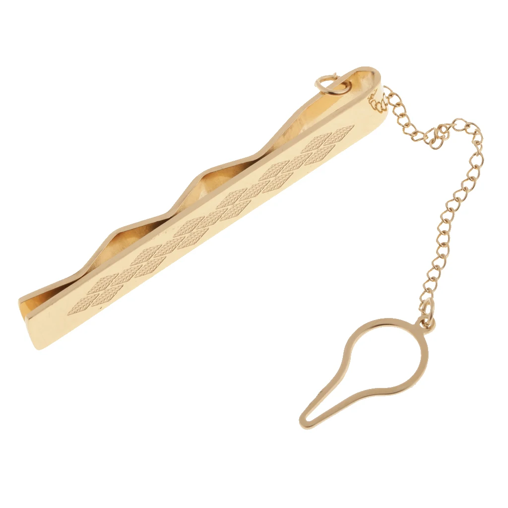 Stainless Steel Necktie Slid Pins With Chain Business Party Fashion Pinch Tie Clasp Jewelry