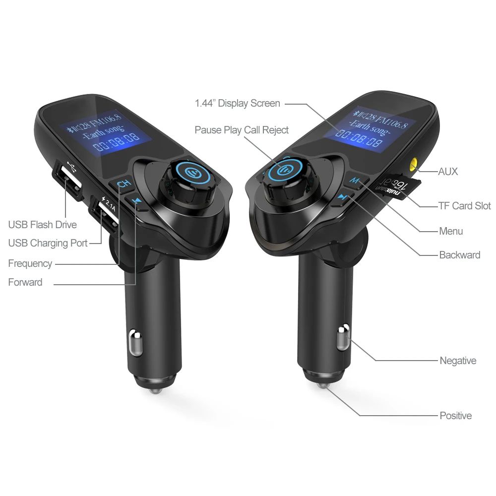 Nulaxy FM Transmitter Nulaxy Bluetooth FM Transmitter Audio Car Mp3 Player Handsfree Car Kit With TF Card Slot and 2 USB Charger
