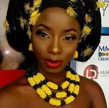 Luxury Yellow Mix Black African Women Costume Jewelry Set Indian Nigerian Wedding Statement Necklace Set Gift Free Ship QW476