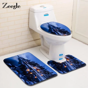 

Zeegle Bath Mat Purple Blue Galaxy Starry Sky 3 Pcs Non Slip Printed Bathroom Mats Toilet Lid Toilet Cover Bathroom Floor