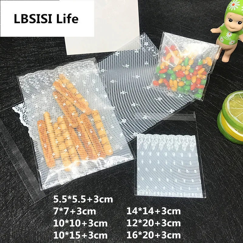 

LBSISI Life 200pcs/lot White Lace Self Adhesive Seal Bakery Bread Plastic Gift Candy Cookie Bags DIY Wedding Snack Bag OEM