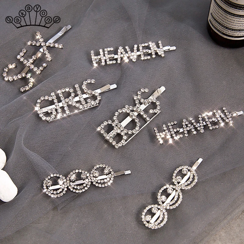 

Fashion Crystal Hairpin Shiny Rhinestones Smile Face Letters Hair Clips Hair Accessories for Women Girls