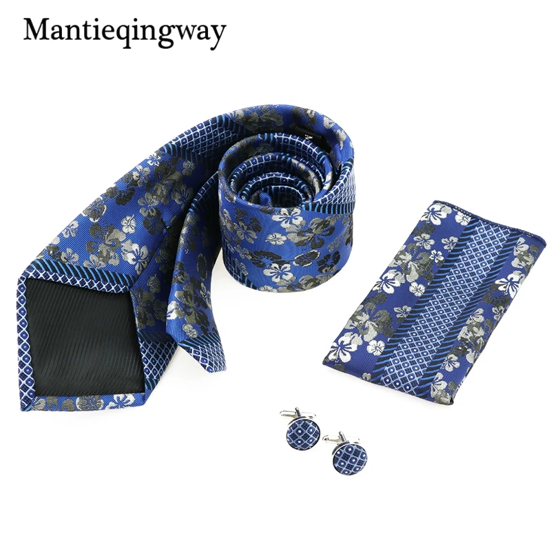 Mantieqingway ретро цветы 8,5 см Gravata Hanky запонки наборы для мужчин синяя широкая жаккардовая галстук на шею Квадратные запонки наборы на каждый день