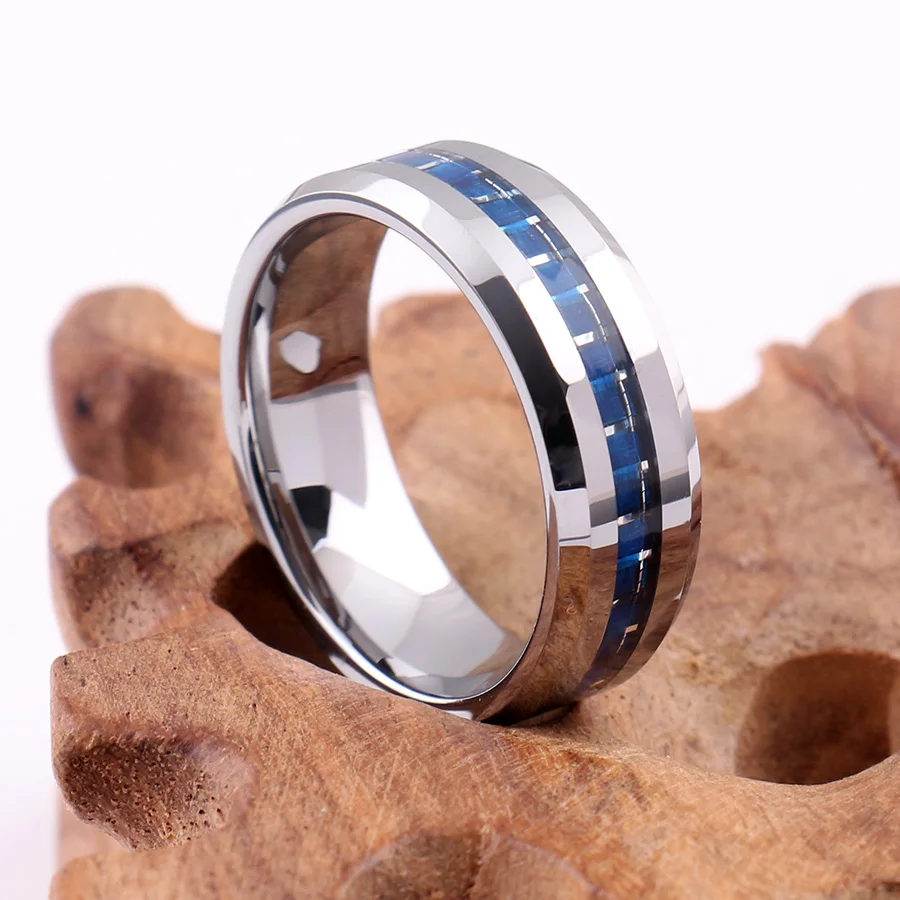 8mm Sliver Ceramic Ring Men Accessories Fashion Carbon Fiber Tungsten