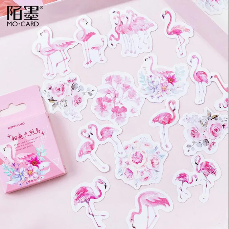 

45 Pieces / Box Kawaii Flamingo Paper Sticker Diary Decoration Diy Scrapbook Paper Stationery Learning Office Sealing Sticker
