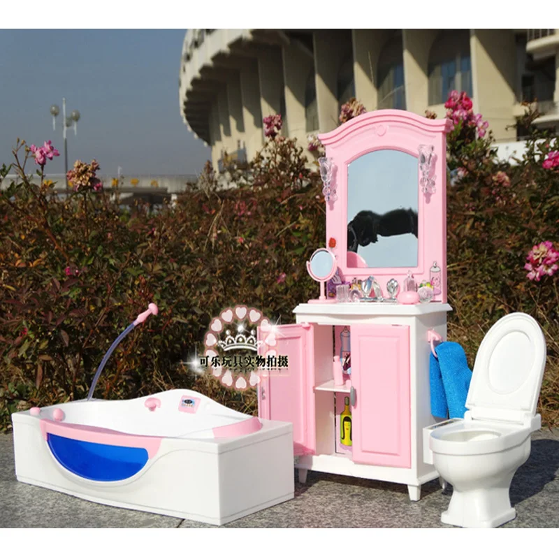 

For Barbie Doll Furniture Accessories Plastic Toy Bathroom Set Bathtub Dressing Table Toilet Bowl Hanger Holiday Gift Girl DIY