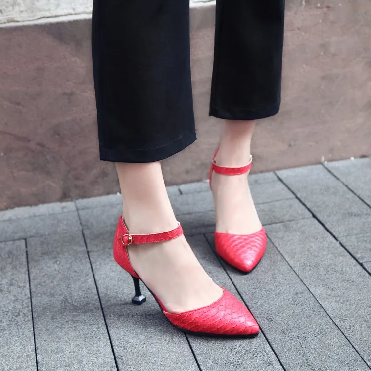 

Big Size 11 12 13 high heels sandals women shoes woman summer ladies Pointed Shallow mouth Snakeskin grain Fine with sandals