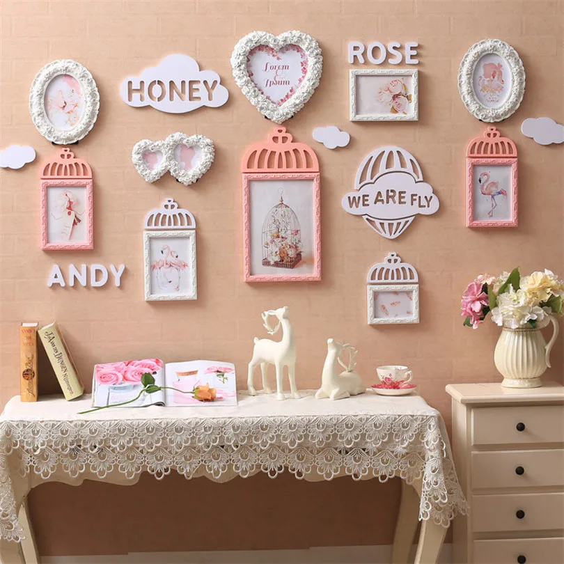 

10pcs/set Wooden Picture Frame Set Wall Decoration Photo Frames Wedding Decoration Photo Frame Set Wooden Heart Photo Frames