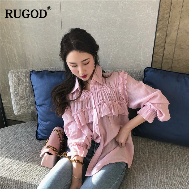 RUGOD Весенняя модная блузка с двумя листьями лотоса новинка элегантные женские