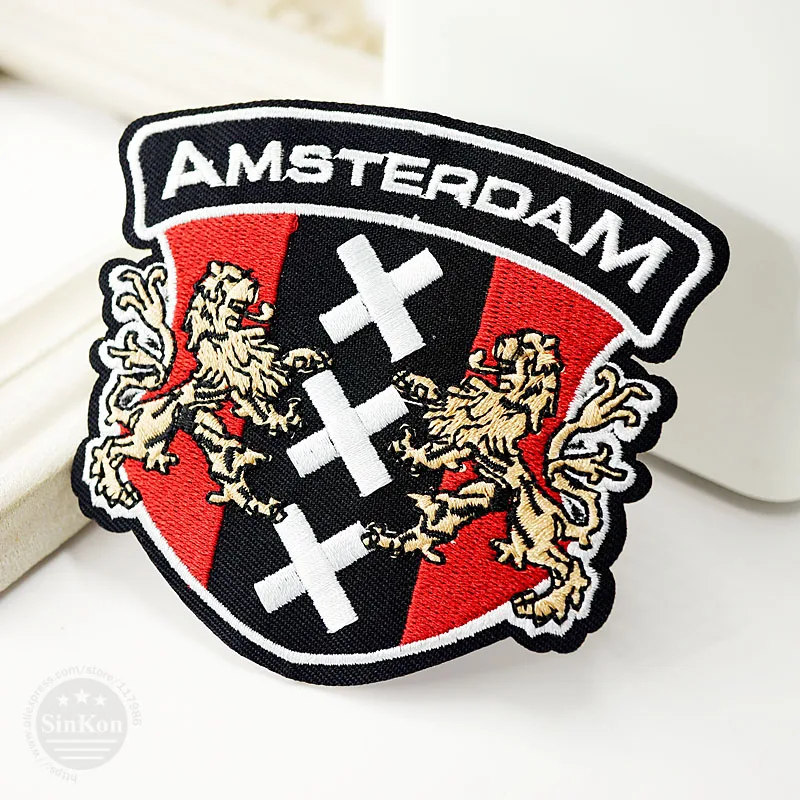 

AMSTERDAM (Size:9.0*8.3cm) Badges Iron On Embroidered Patch For Cloth Cartoon Badge Patches Garment Appliques DIY Accessory