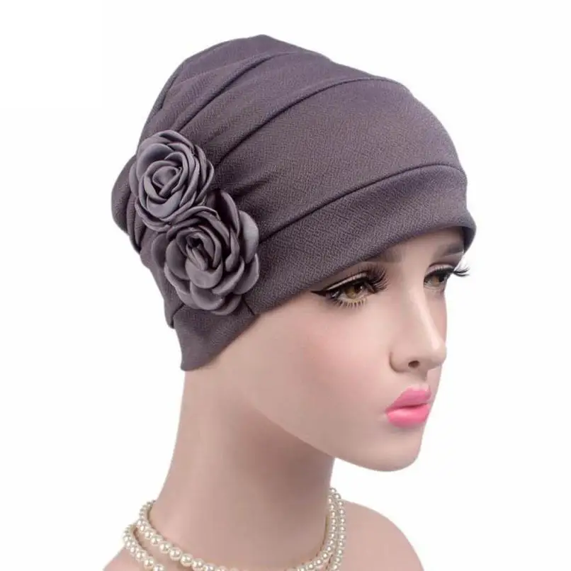 

Floral Bandanas Women Indian Stretchable Headband Flower Patched Chemo Hat Lady Beanie Scarf Turban Head Wrap Cap Hijab HatJY302