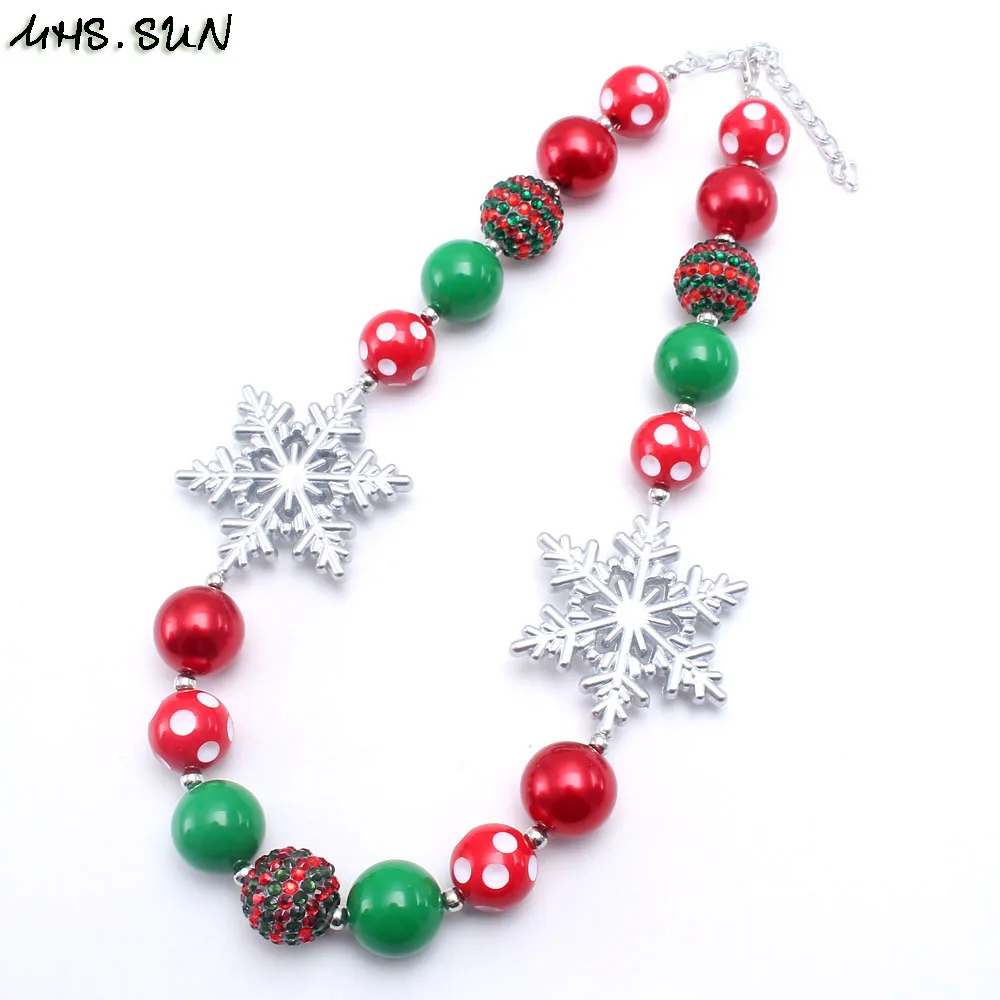605-1 (3)$5.85-1PC-100g.Christmas style kids children bubblegum necklace 1pc handmade snowflake beads girls necklace baby gift festival jewelryjpg