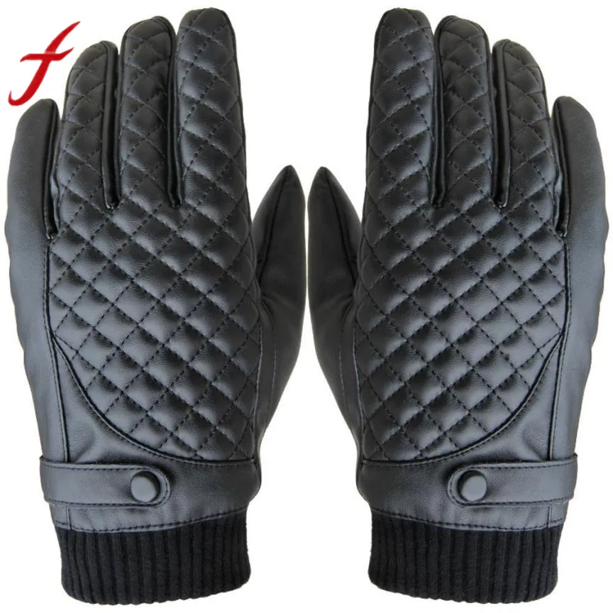Feitong Men Gloves Winter Warm Thermal Motorcycle Sports PU Leather Touching Screen Gloves