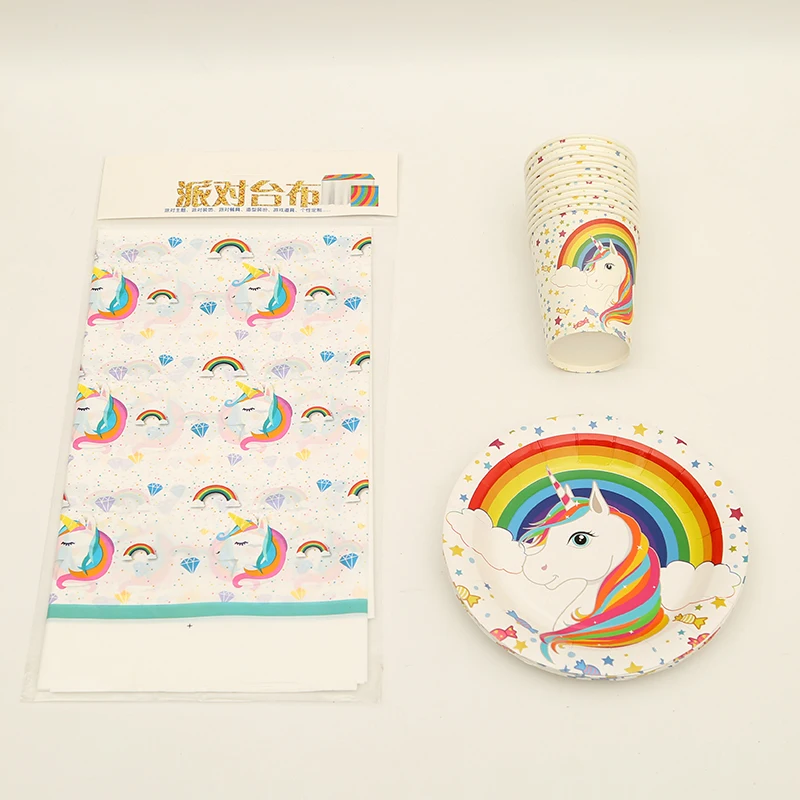 

37pcs Unicorn Theme Birthday Party Decorations Supplies Cup+Plate+Tablecloth Disposable Tableware Sets Party Favors
