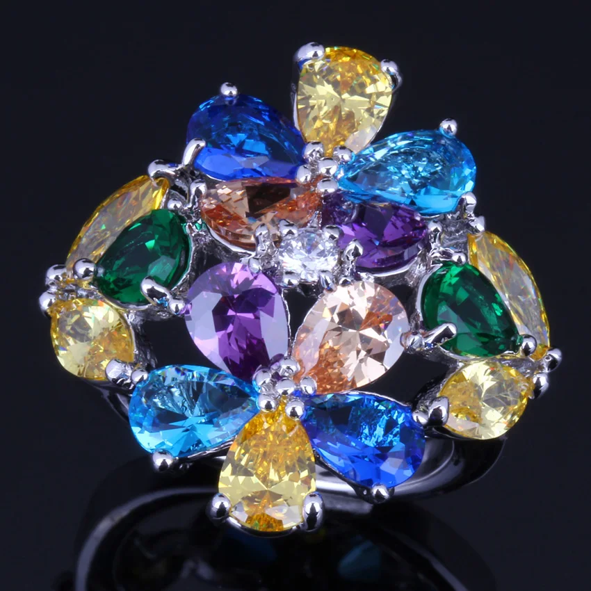 

Remarkable Huge Multi-Gem Multi-Color Yellow Cubic Zirconia 925 Sterling Silver Ring For Women V0163